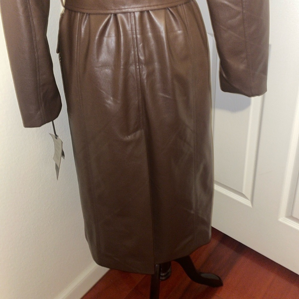 New Bagatelle New York Chocolate Brown Faux Leather Trench Coat - Picture 9 of 16